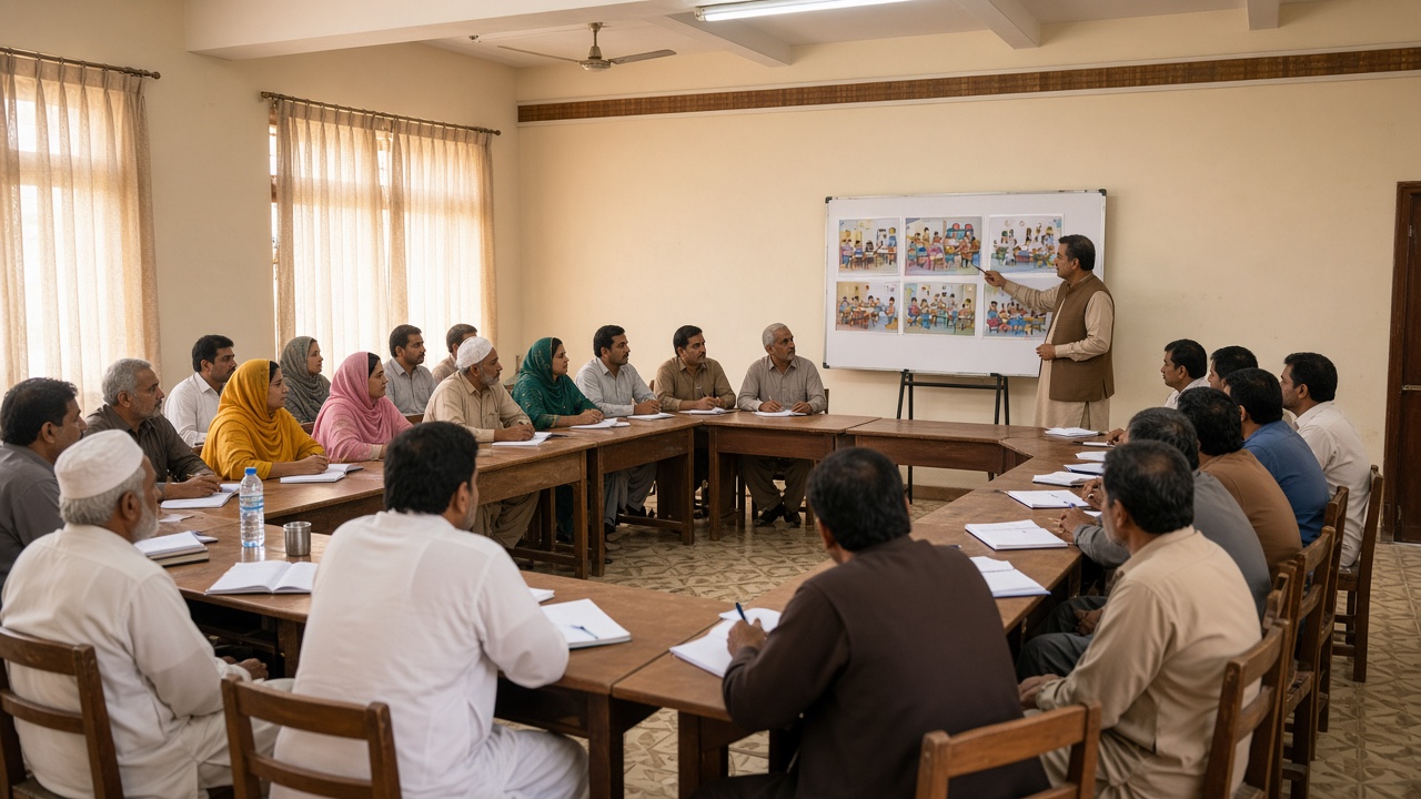 Teachers in a capacity-building workshop